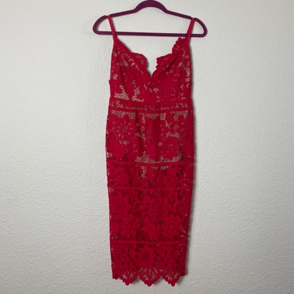 NWT For Love and Lemons Gianna Midi Dress Red Lace Medium - Picture 3 of 8